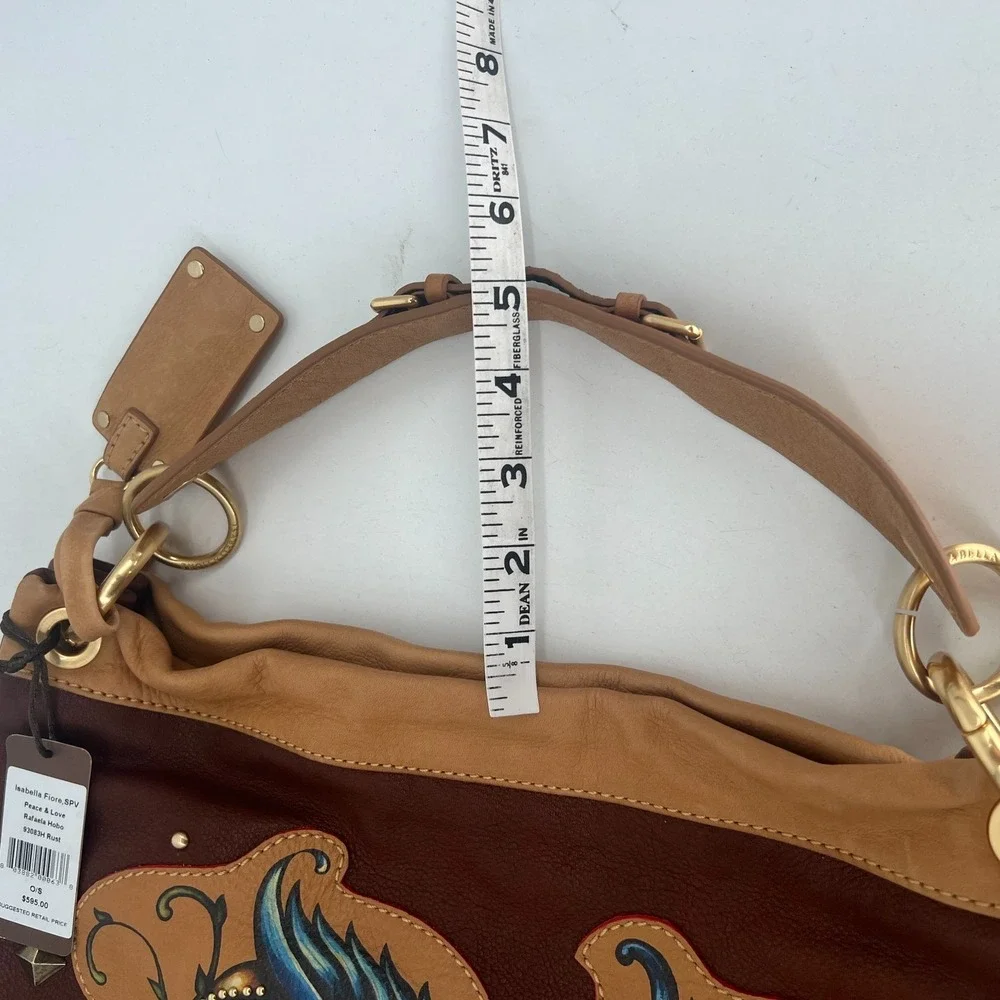 Vtg Isabella Fiore Peace & Love Rafaela Hobo Brown‎ Handbag Leather Y2K Tattoo